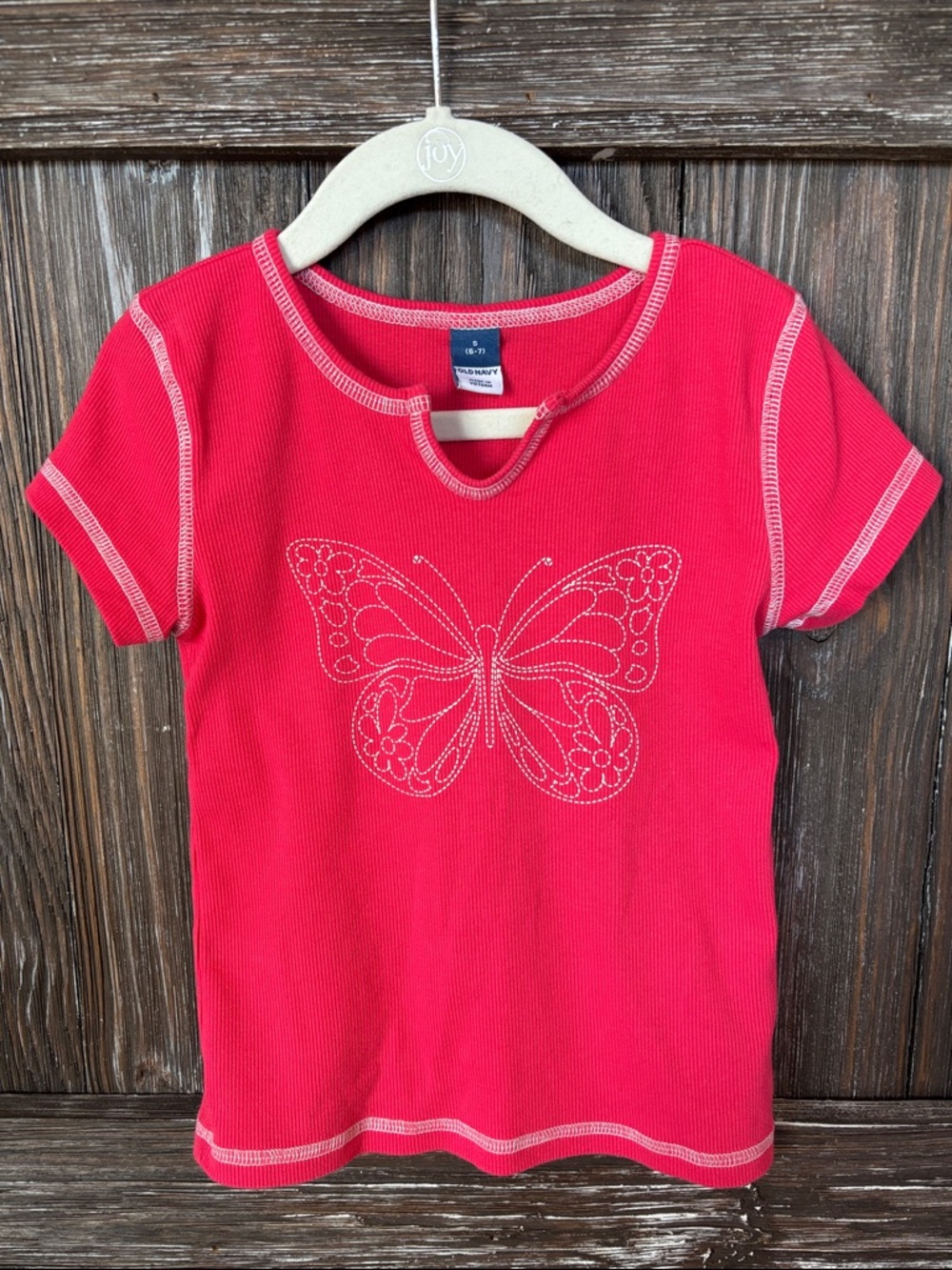 Old Navy Pink Short Sleeve Tee with Butterfly Faux Stitch